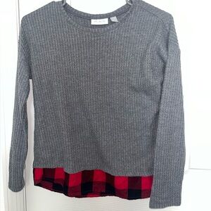 Children Place girl kids long sleeve shirt gray with plaids 10/12 large